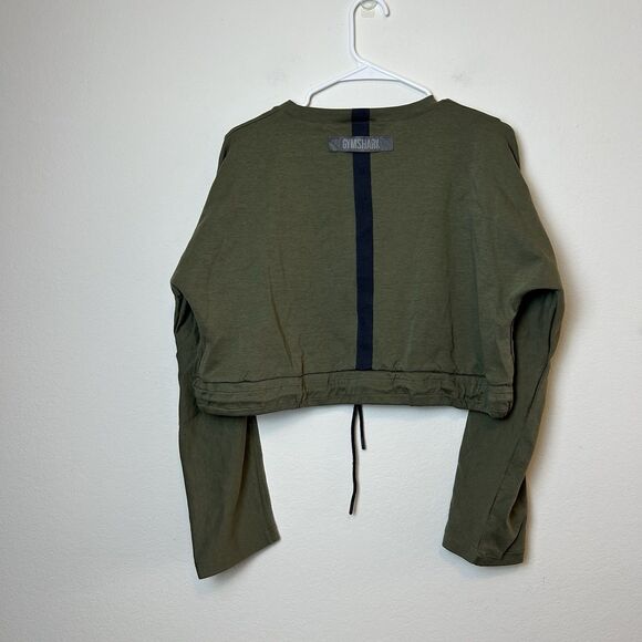 Gymshark Sweatshirt Women’s Medium Green Cropped Elbow Cutout Gym Workout Lounge - Picture 6 of 11